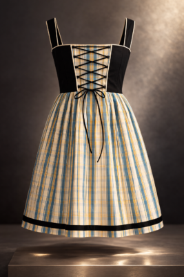 robe alsacienne moderne en kelsch turquoise et jaune