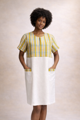 lisel robe alsacienne moderne en lin et kelsch jaune