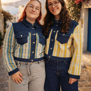 Blouson kelsch turquoise/jaune et jaune/turquoise