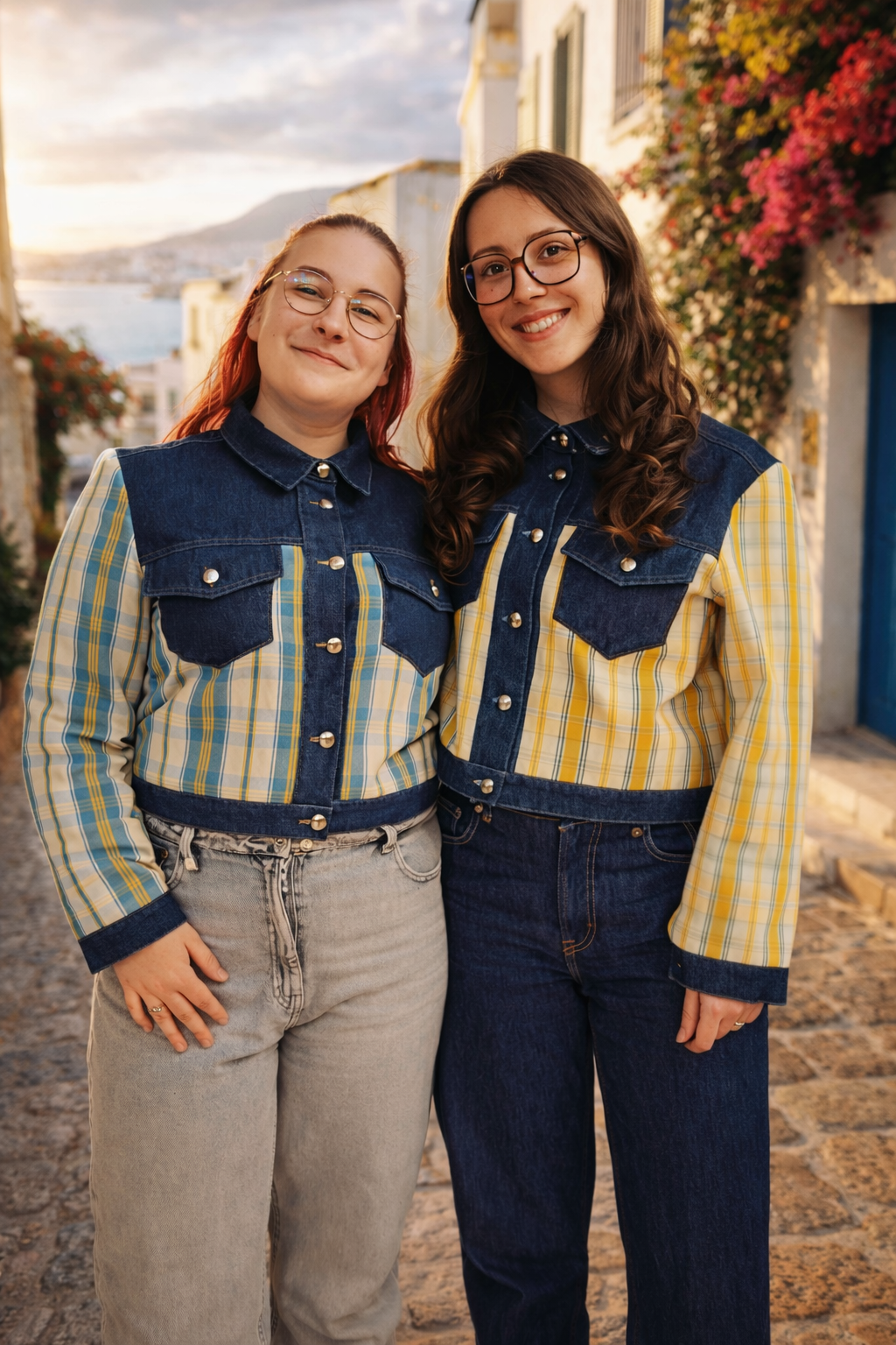 Blouson kelsch turquoise/jaune et jaune/turquoise