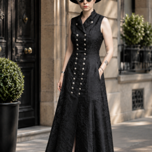 robe Yseline en tissu damassé noir inspirée par le folklore fabriquée en Alsace